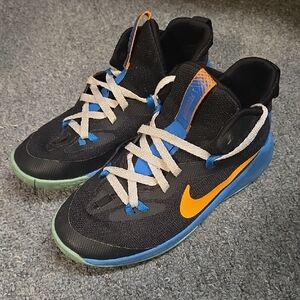 Nike Black and Blue Sneakers with Orange Swoosh